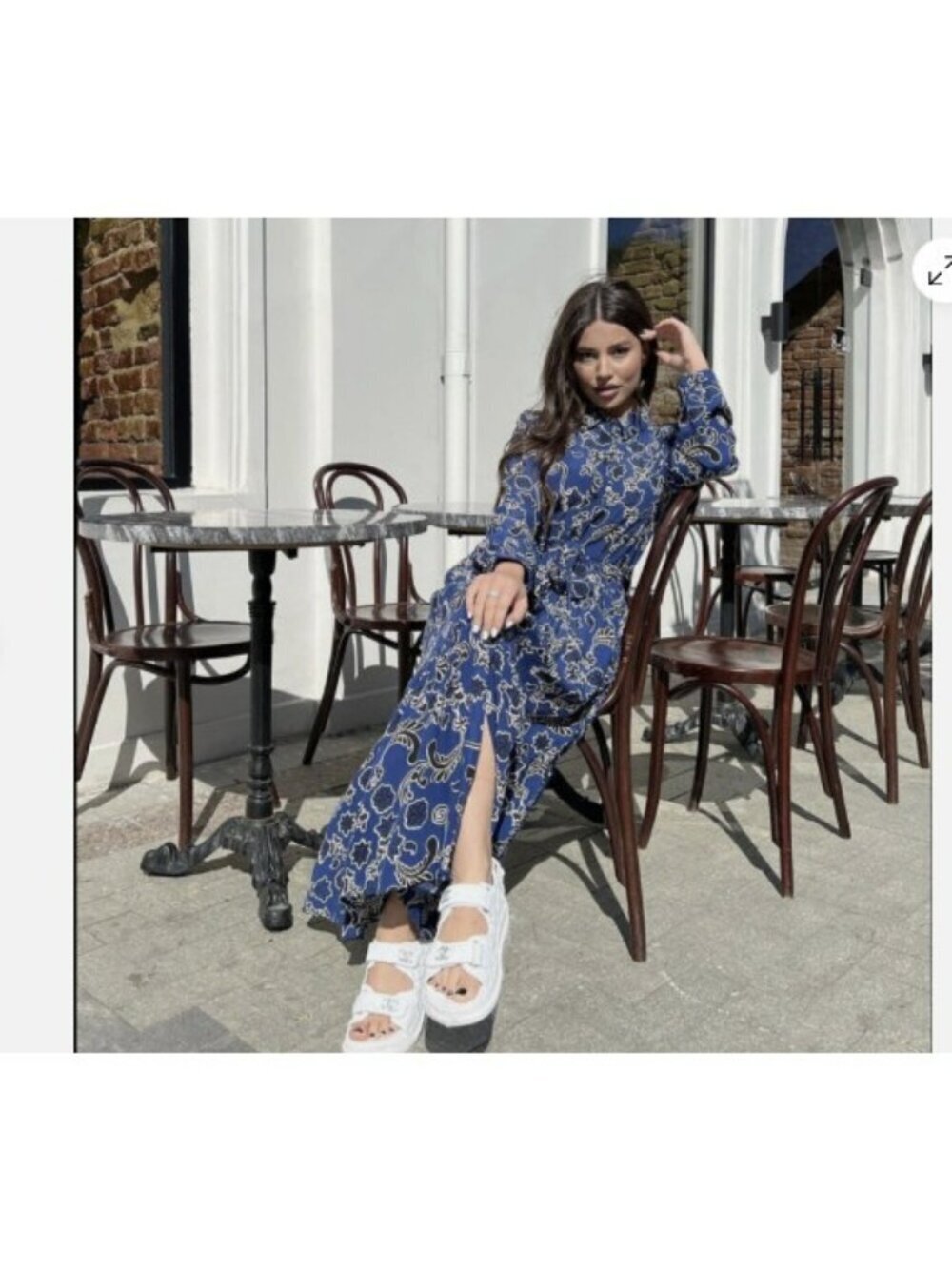 Zara Printed Midi Shirt Dress Navy Blue Floral Dress Size M 3198/041